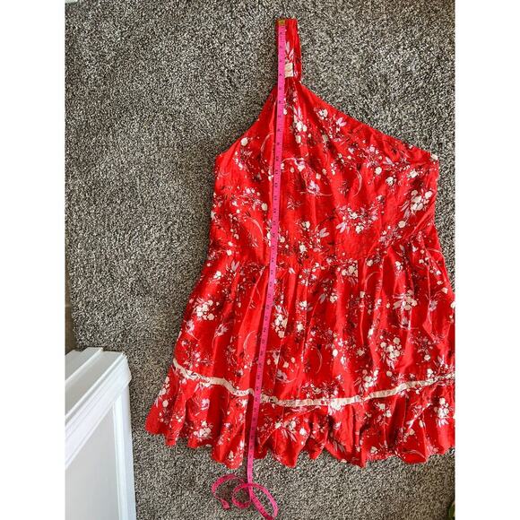 NWOT Free People All Mine One Shoulder Red Linen Floral Flowy Sundress - Picture 6 of 9